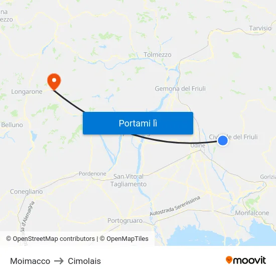 Moimacco to Cimolais map