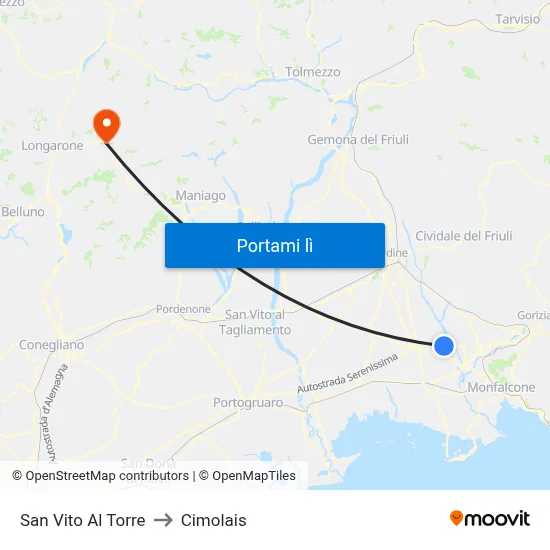 San Vito Al Torre to Cimolais map
