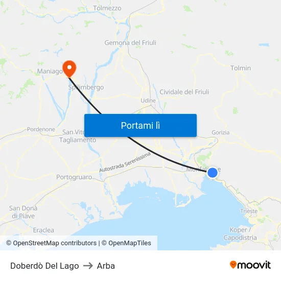 Doberdò Del Lago to Arba map