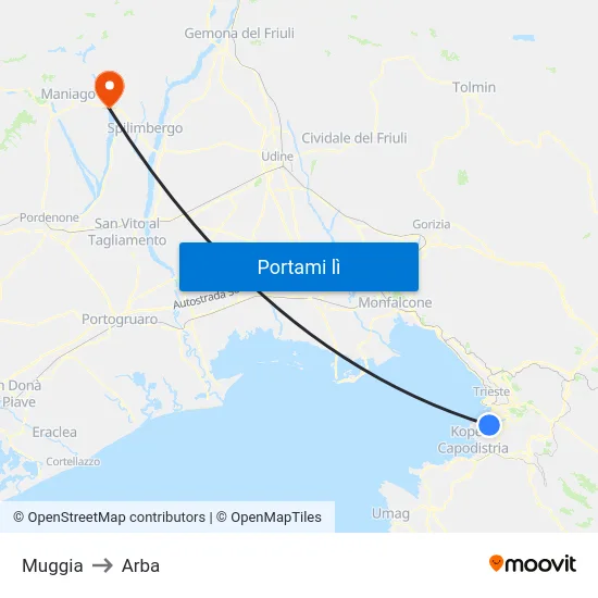 Muggia to Arba map