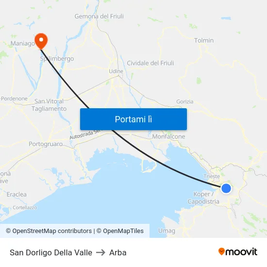 San Dorligo Della Valle to Arba map