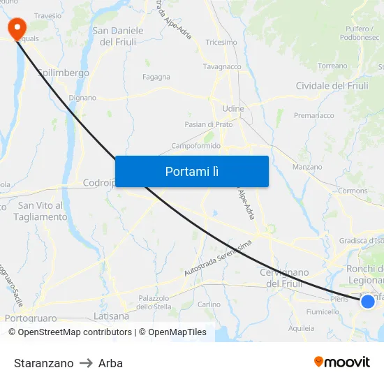 Staranzano to Arba map