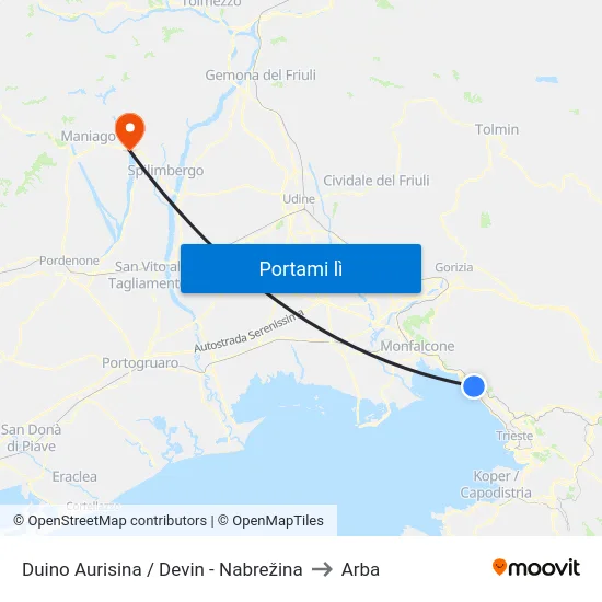 Duino Aurisina / Devin - Nabrežina to Arba map