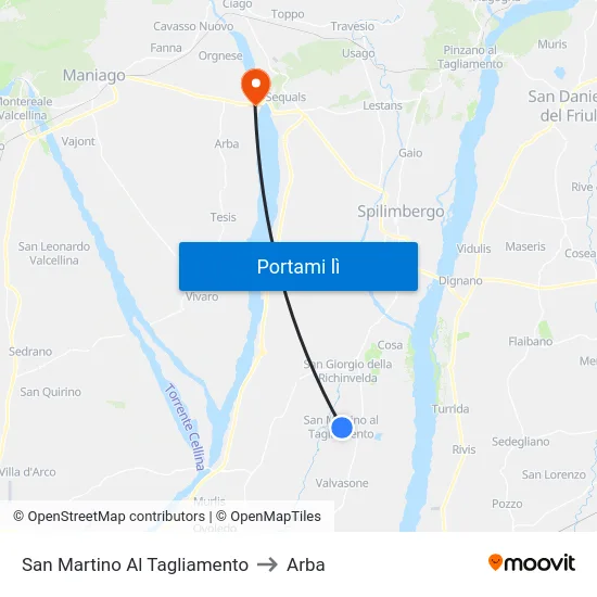 San Martino Al Tagliamento to Arba map