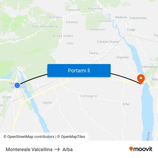 Montereale Valcellina to Arba map