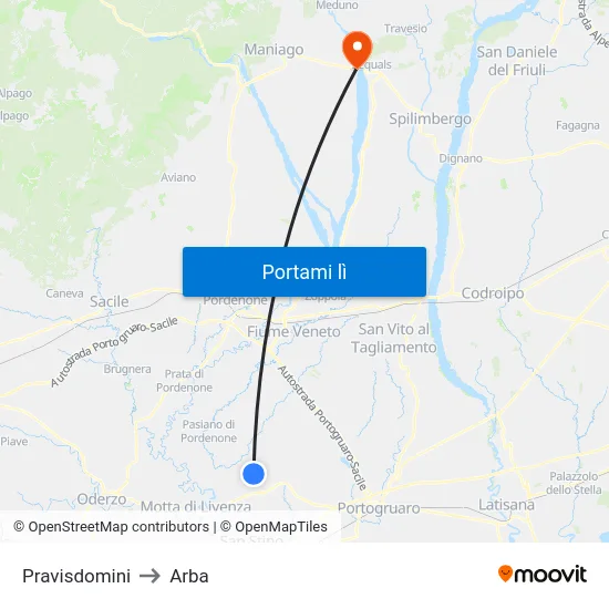 Pravisdomini to Arba map