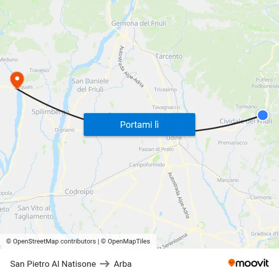 San Pietro Al Natisone to Arba map