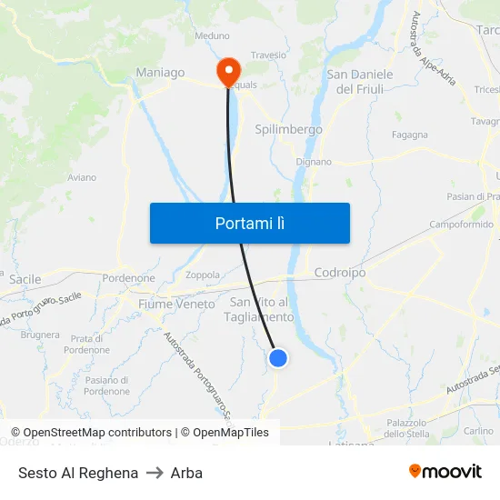 Sesto Al Reghena to Arba map