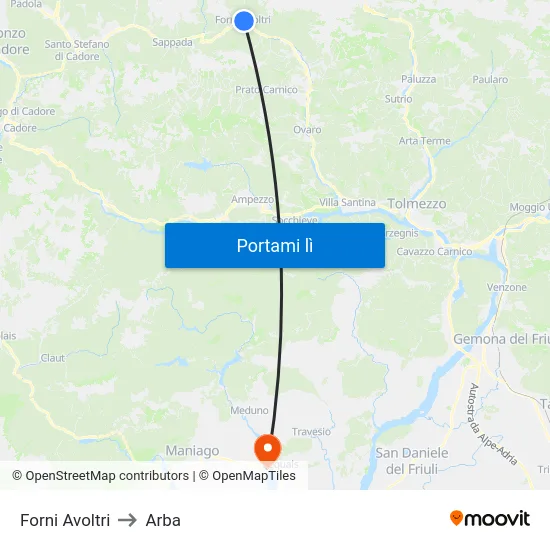 Forni Avoltri to Arba map