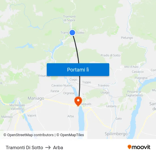 Tramonti Di Sotto to Arba map