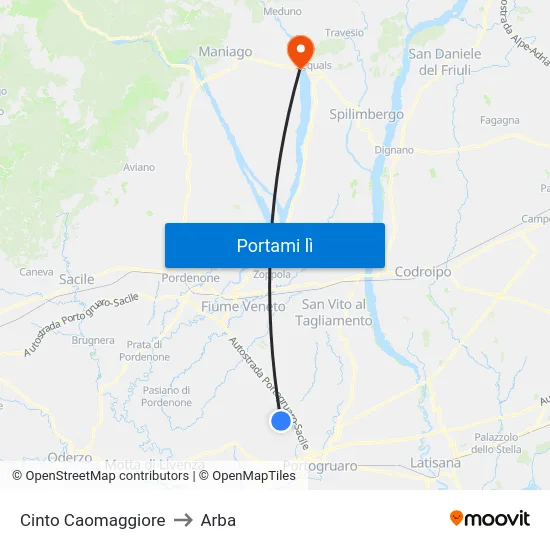 Cinto Caomaggiore to Arba map