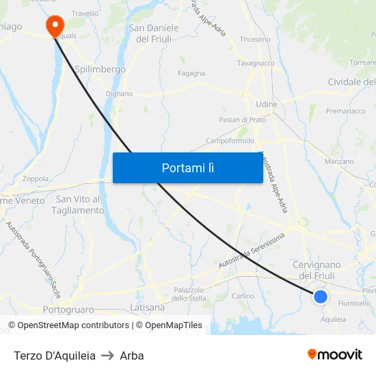 Terzo D'Aquileia to Arba map