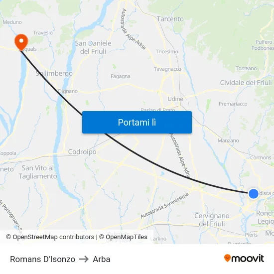 Romans D'Isonzo to Arba map