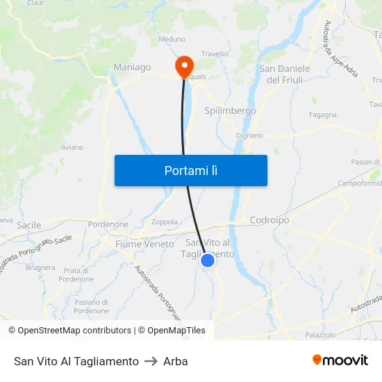 San Vito Al Tagliamento to Arba map