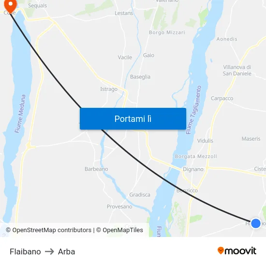 Flaibano to Arba map