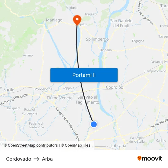 Cordovado to Arba map