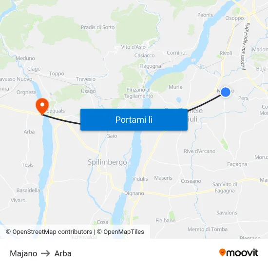 Majano to Arba map