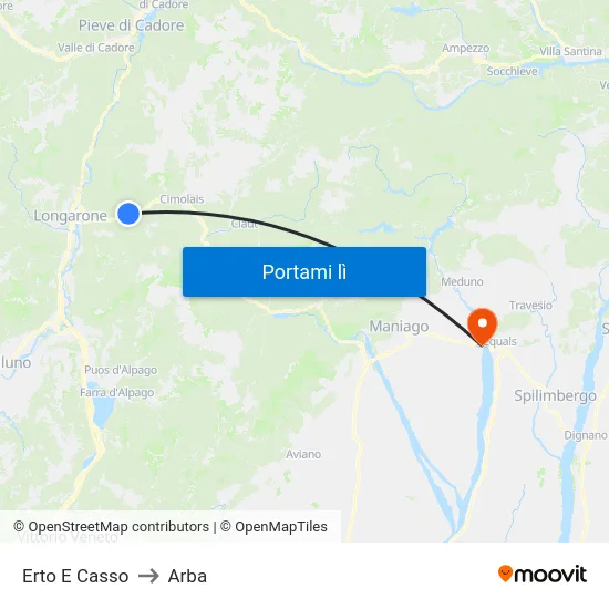 Erto E Casso to Arba map