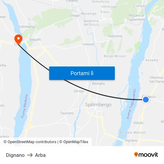 Dignano to Arba map