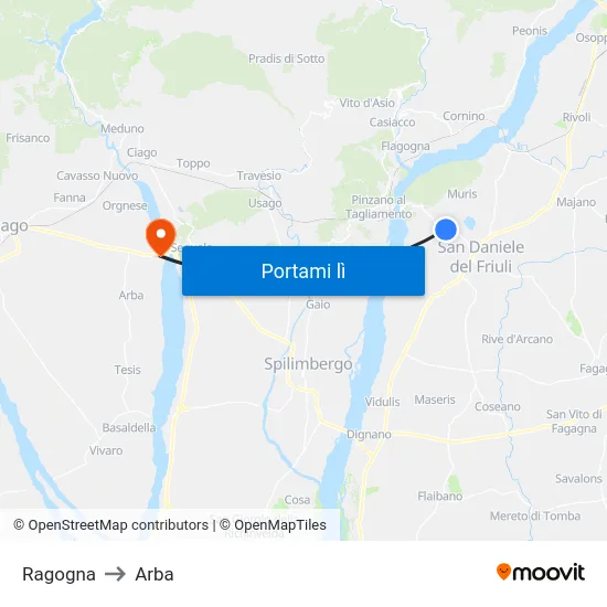 Ragogna to Arba map