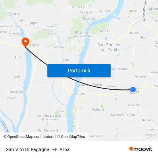 San Vito Di Fagagna to Arba map