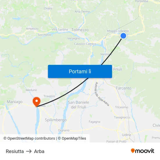 Resiutta to Arba map