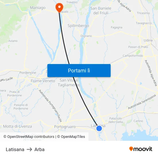 Latisana to Arba map