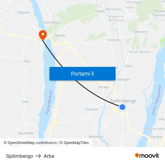 Spilimbergo to Arba map