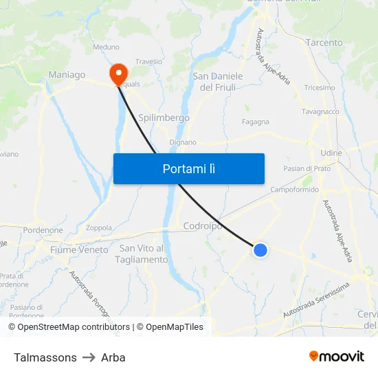 Talmassons to Arba map