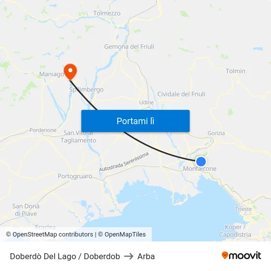 Doberdò Del Lago / Doberdob to Arba map