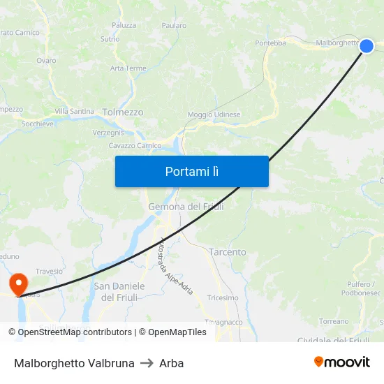 Malborghetto Valbruna to Arba map