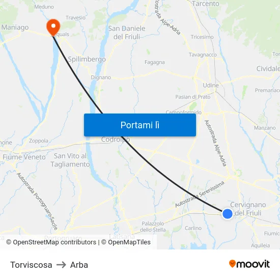 Torviscosa to Arba map