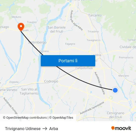 Trivignano Udinese to Arba map