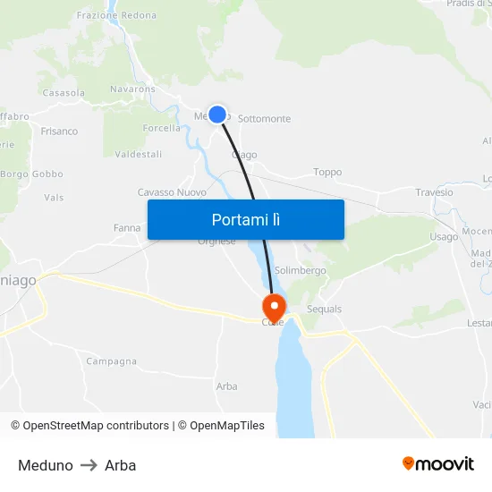 Meduno to Arba map