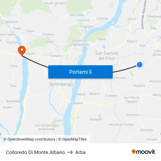 Colloredo Di Monte Albano to Arba map