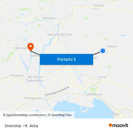 Drenchia to Arba map