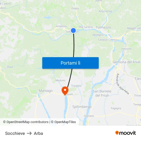 Socchieve to Arba map