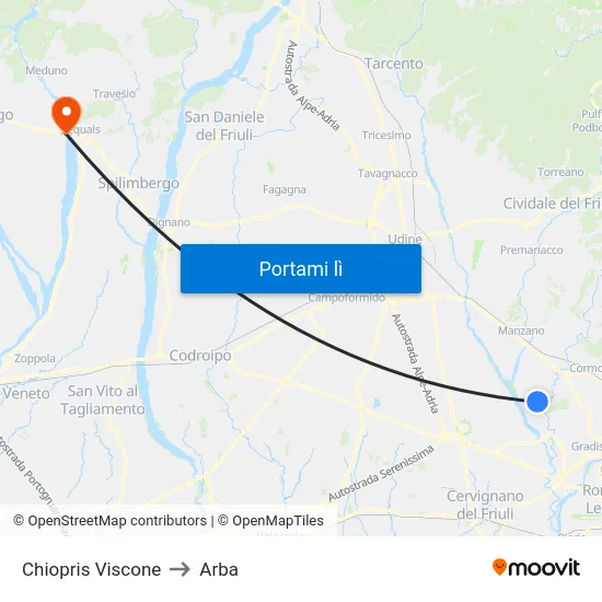 Chiopris Viscone to Arba map