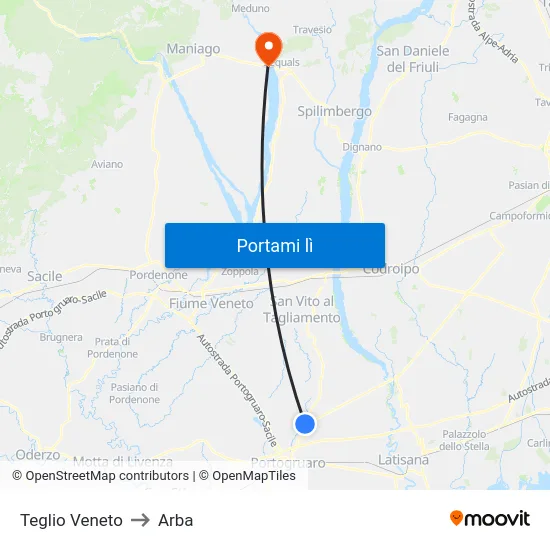 Teglio Veneto to Arba map