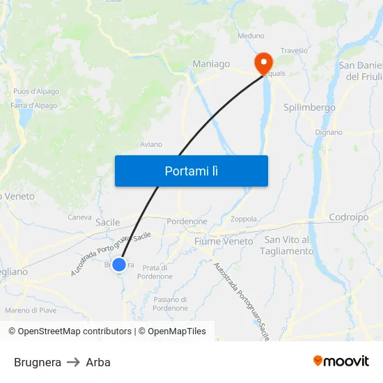 Brugnera to Arba map
