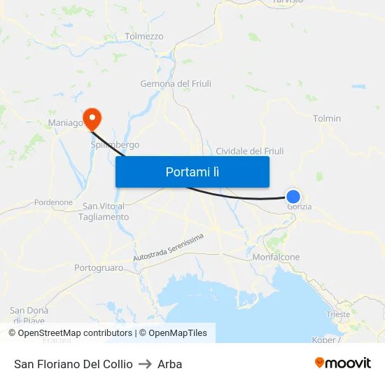San Floriano Del Collio to Arba map