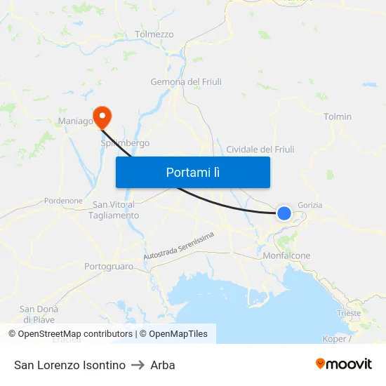 San Lorenzo Isontino to Arba map