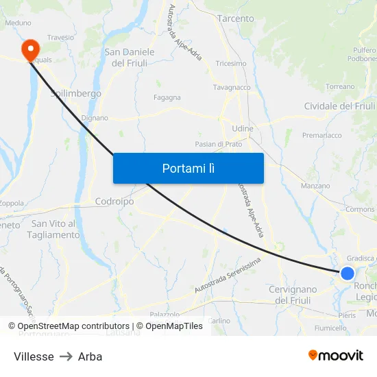 Villesse to Arba map