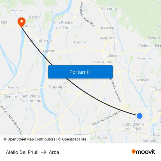 Aiello Del Friuli to Arba map