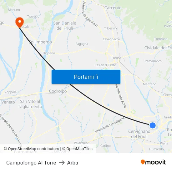 Campolongo Al Torre to Arba map