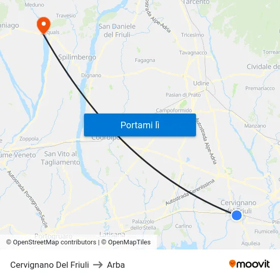 Cervignano Del Friuli to Arba map