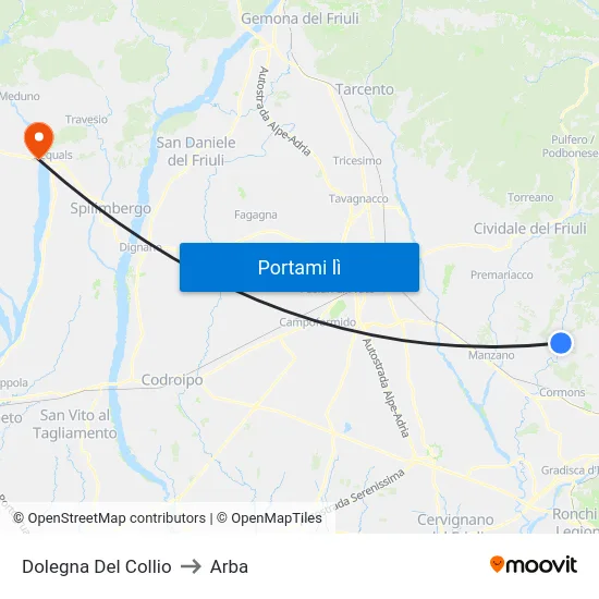 Dolegna Del Collio to Arba map