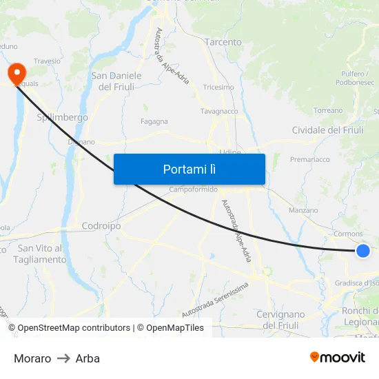 Moraro to Arba map