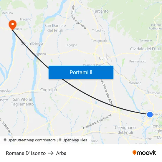 Romans D' Isonzo to Arba map