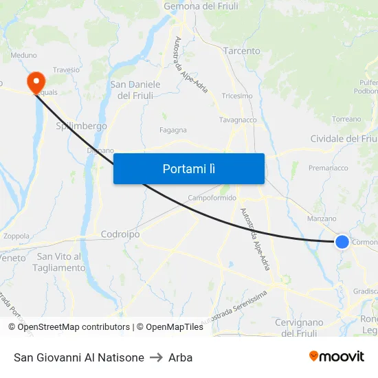 San Giovanni Al Natisone to Arba map